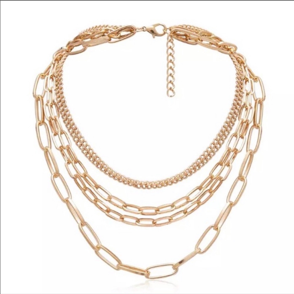 NEW 18K GOLD MULTY LAYERED CHAIN PUNK NECKLACE - Picture 4 of 7